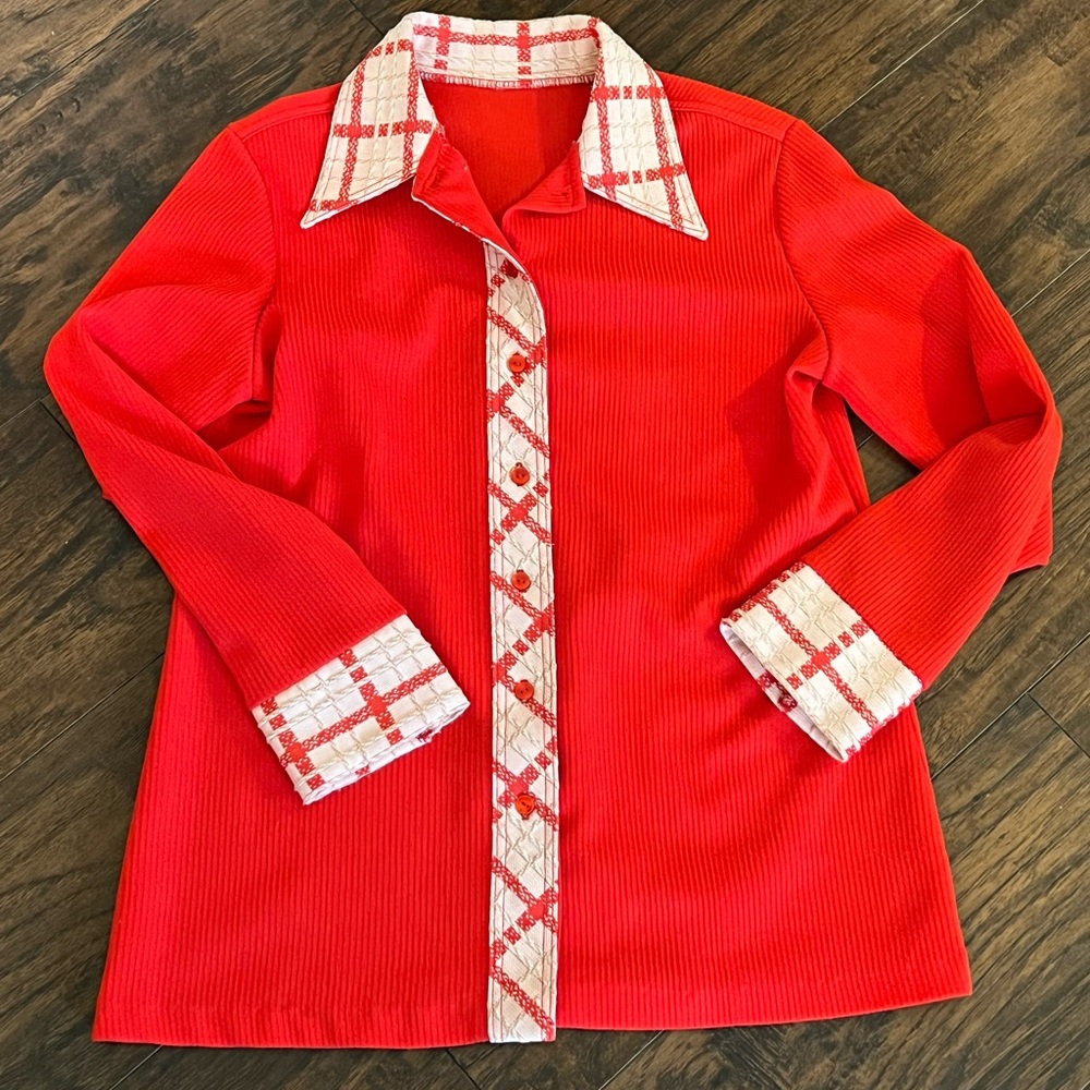 70’s Ribbed Poly Button Up Shirt - Picture 1 of 4